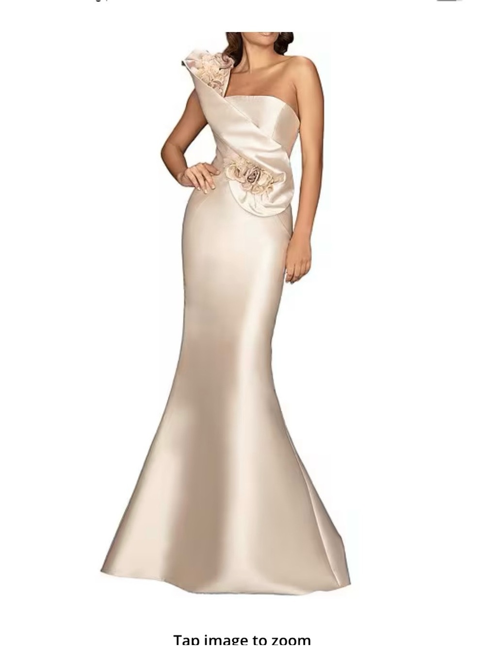 One-Shoulder Champagne Satin Mermaid Dress with Floral Detail